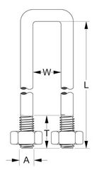 Square U Bolt M10 x 42mm x 86mm 316