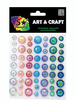 SELF STICK GEMS ROUND RAINBOW 56PC