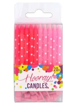 CANDLES W HOLDERS PINK 20PC