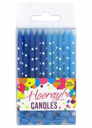 CANDLES W HOLDERS BLUE 20PC