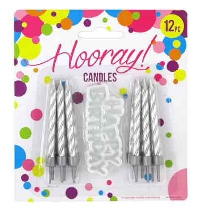 CANDLE HAPPY BIRTHDAY SPIRAL SILVER 12PC