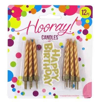 CANDLE HAPPY BIRTHDAY SPIRAL GOLD 12PC