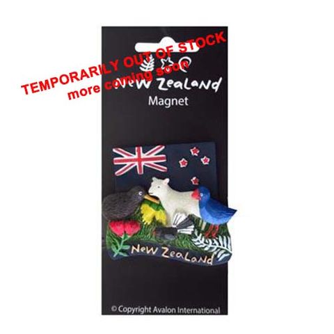 MAGNET ANIMALS OF NZ WITH FLAG B/C