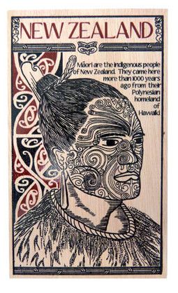 POSTCARD WOODEN MAORI TATTOO