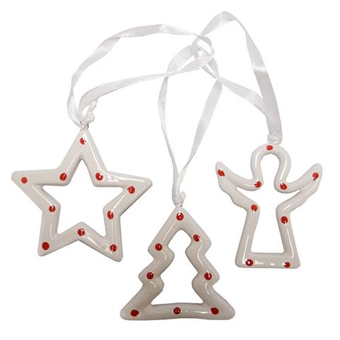 HANGING DECORATIONS 3 SET - WHITE/RED
