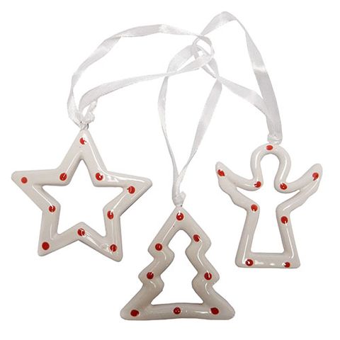 XMAS CERAMIC DECORATIONS 3 SET - WHITE/RED