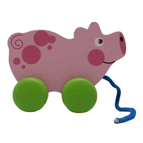 ELF WOODEN PULL ALONG PIG