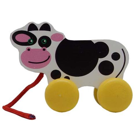 ELF WOODEN PULL ALONG COW