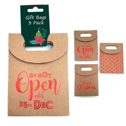 XMAS GIFT BAGS KRAFT W RED 3PC