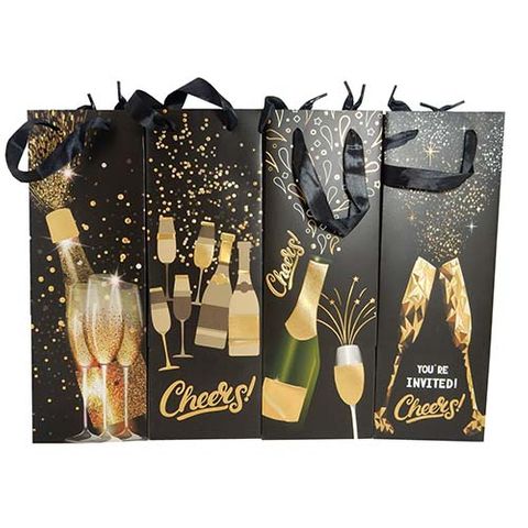 WINE BAG BLACK & GOLD 4 ASST