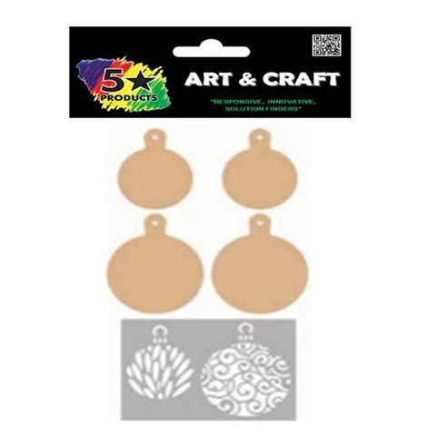 XMAS ART EXTRA MDF & STENCIL SET BAUBLES