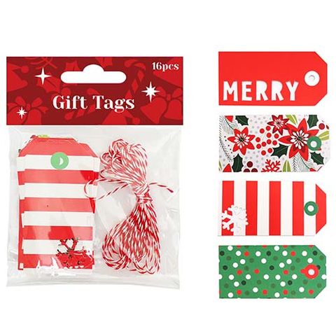 XMAS PAPER GIFT TAGS 16PC^