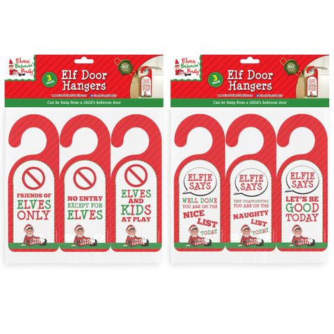 XMAS NAUGHTY ELF DOOR HANGER 3PC ASST