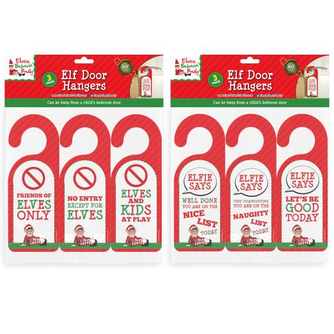 XMAS NAUGHTY ELF DOOR HANGER 3PC ASST