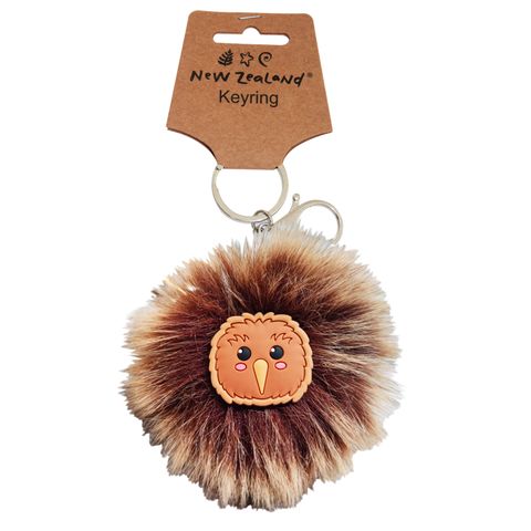 KEYRING POM POM NZ KIWI BIRD 6.7CM