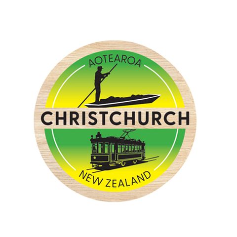 MAGNET CHCH OUTLINE ROUND WOODEN 70 MM