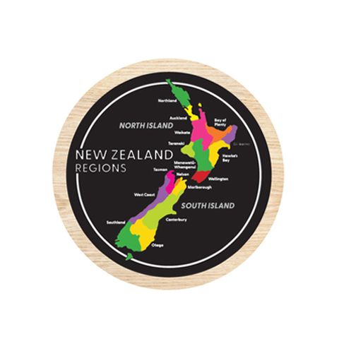 MAGNET NZ REGIONS ROUND WOODEN 70 MM