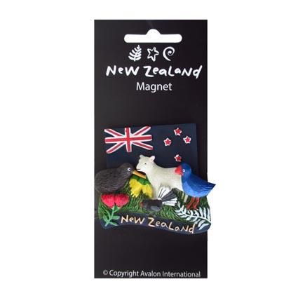 MAGNET ANIMALS OF NZ WITH FLAG B/C