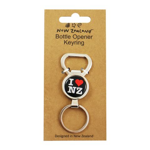 BOTTLE OPENER KEYRING I LOVE NZ 87MM