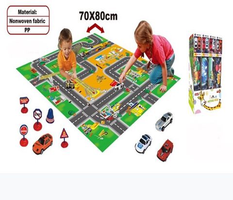 TRAFFIC PLAY MAT INCL CARS 70X80CM DISPLAY 12