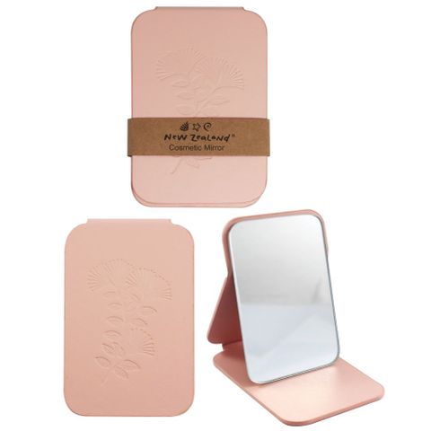 COSMETIC MIRROR PU LEATHER NZ POHUTUKAWA PINK