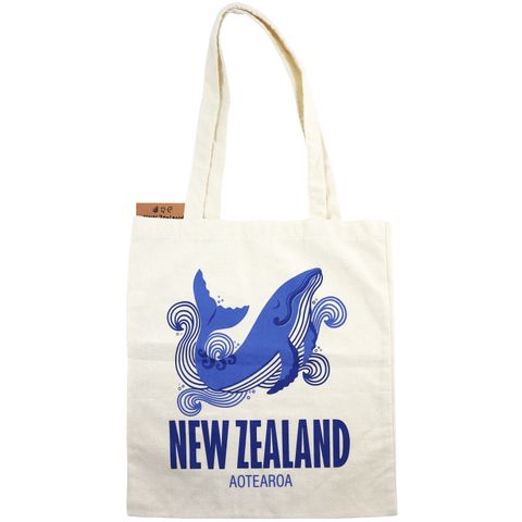 COTTON TOTE BAG NZ WHALE 40CM