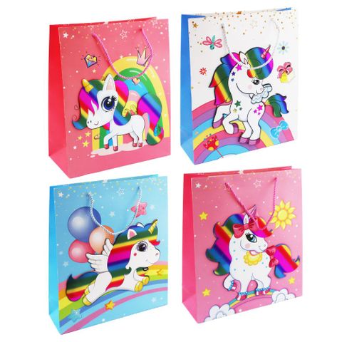 GIFT BAG LARGE UNICORN RAINBOW 3D 4 ASST