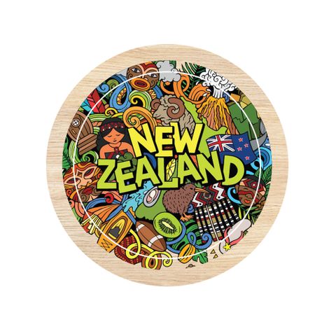 MAGNET NZ ICONS ROUND WOODEN 70 MM