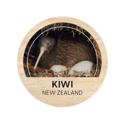 MAGNET KIWI ON NEST ROUND WOODEN 70 MM