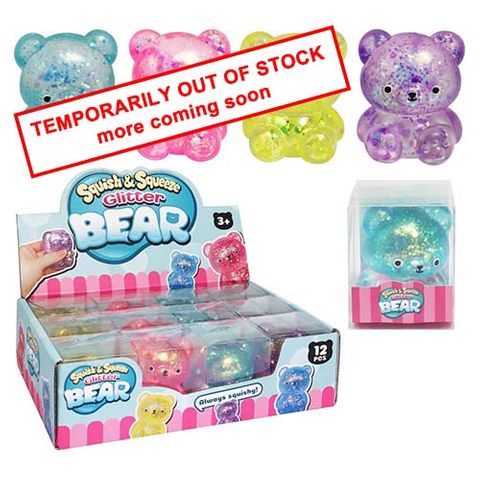 SQUEEZE GLITTER BEAR 55MM 4ASST