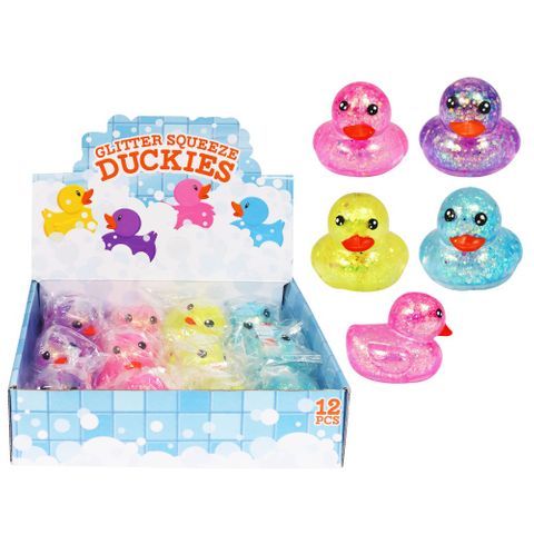 SQUEEZE GLITTER DUCKIE 7CM 4ASST