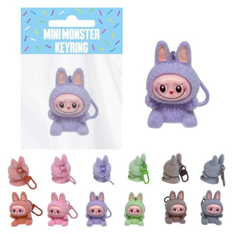 KEYRING BAG TAG FLOCKED MINI MONSTER 47MM 6ASST