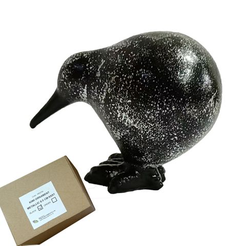 *KIWI ORNAMENT METALLIC SILVER/BLACK 9.5CM