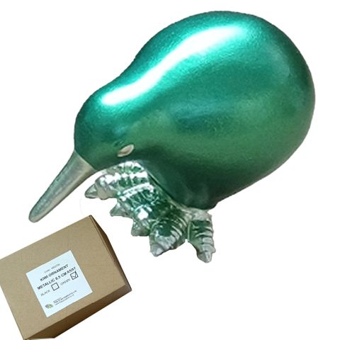 *KIWI ORNAMENT MET GREEN WTIH SILVER 9.5CM