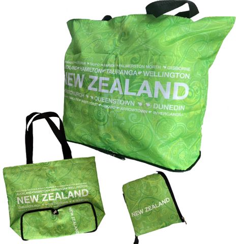 *FOLDAWAY ZIP SHOPPING BAG GREEN SWIRL
