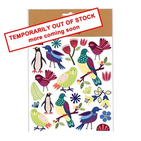 STICKERS NZ BIRDS & FLORA 15X17CM