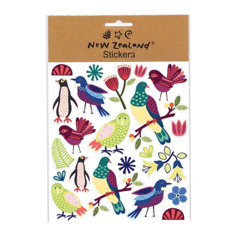 STICKERS NZ BIRDS & FLORA 15X17CM