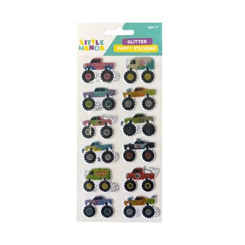 LH PUFFY STICKERS GLITTER MONSTER TRUCKS