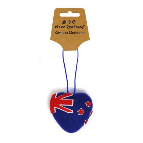 HANGING WOOL ORNAMENT NZ FLAG HEART 7CM