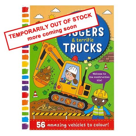 COLOURING BOOK DIGGERS & TRUCKS 56PG 270&times;197