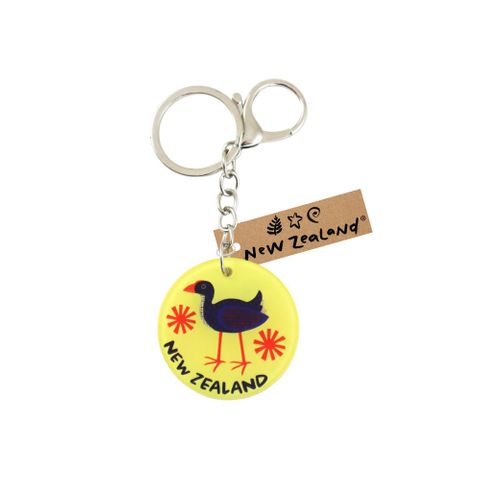 KEYRING W/CLIP NZ ROUND PUKEKO 45MM