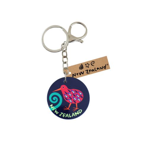 KEYRING W/CLIP NZ ROUND KIWI 45MM