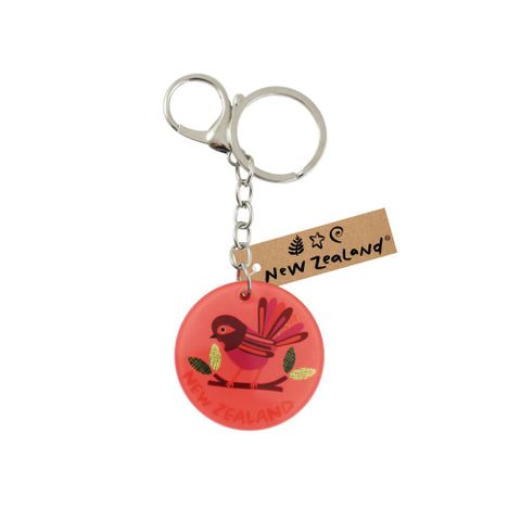 KEYRING W/CLIP NZ ROUND FANTAIL 45MM
