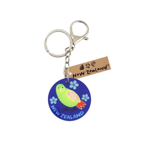 KEYRING W/CLIP NZ ROUND KAKAPO 45MM