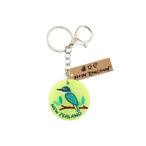 KEYRING W/CLIP NZ ROUND KINGFISHER 45MM