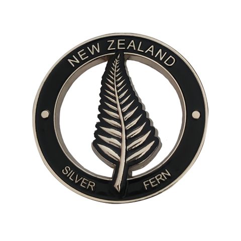 MAGNET METAL NZ SILVER FERN ROUND 4CM