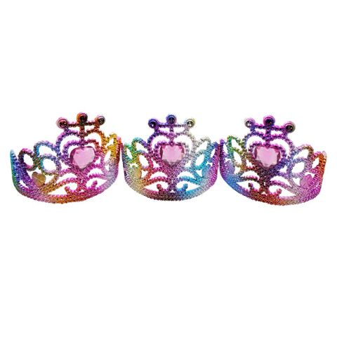 TIARA RAINBOW W/PINK GEM HEART ASST