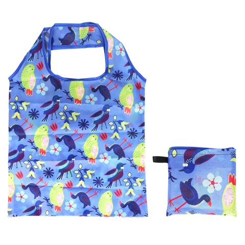 SHOPPING BAG FOLDABLE NZ BIRDS BLUE