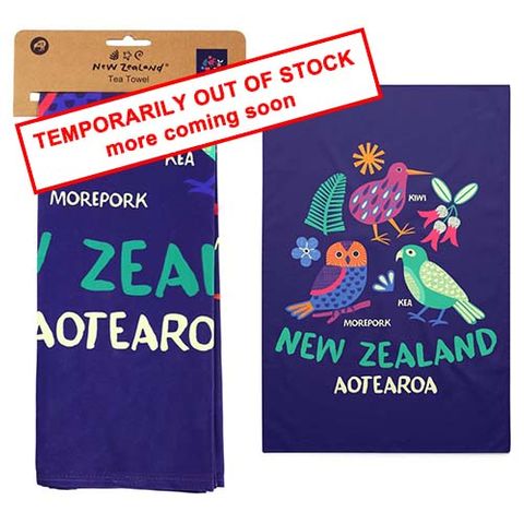 TEA TOWEL NZ NATIVE BIRDS NAVY BLUE 50X70CM