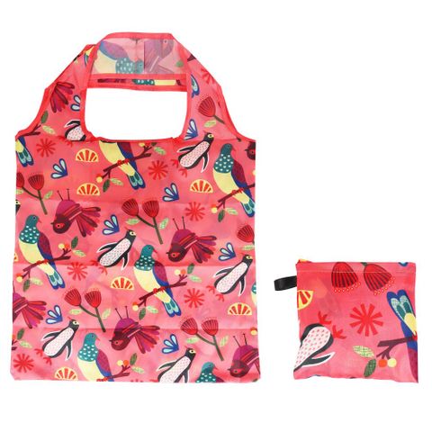 SHOPPING BAG FOLDABLE NZ BIRD LIFE PEACH
